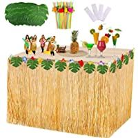 VSTON Falda de Mesa Hawaiana Fiesta Decoraciones de Luau Tropical con Hojas de Palmera Flores Tropicales 9 pies Falda de…